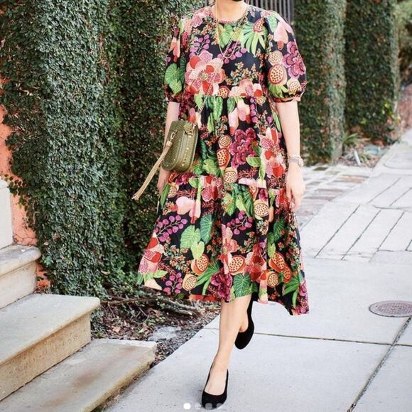 FARM Rio Black Fruit Floral Midi Dress in Multi S - Picture 3 of 8